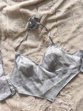 Satin Floral Halter Bralette/Top in Silver - Going Out